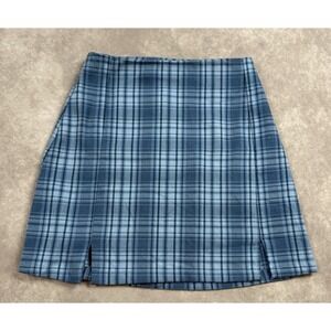 Brandy Melville Women's OS Blue Plaid Check Preppy Mini‎ Skirt Classic Stretch